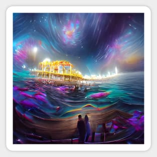 Cosmic Santa Monica Pier AI created Digital Art Sticker